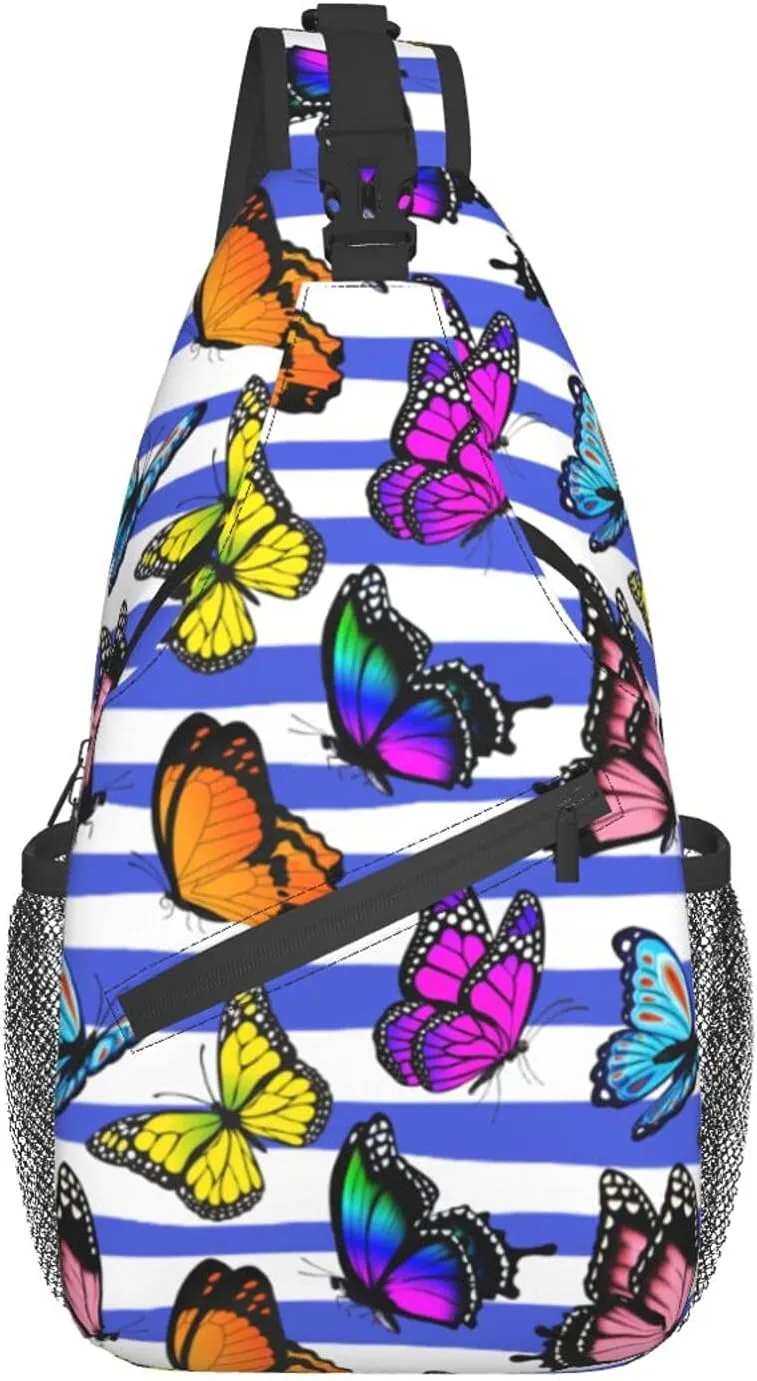 Unisex Waterproof Sling Bag Casual Crossbody Shoulder Backpack Chest Daypack for Men Women Travel Sport Hiking Gym Butterfly