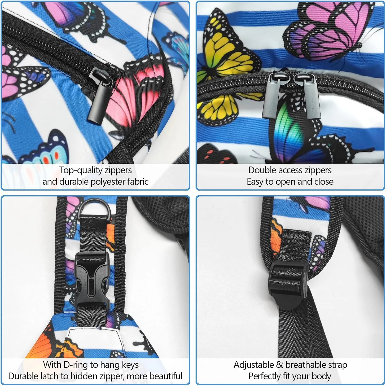 Unisex Waterproof Sling Bag Casual Crossbody Shoulder Backpack Chest Daypack for Men Women Travel Sport Hiking Gym Butterfly