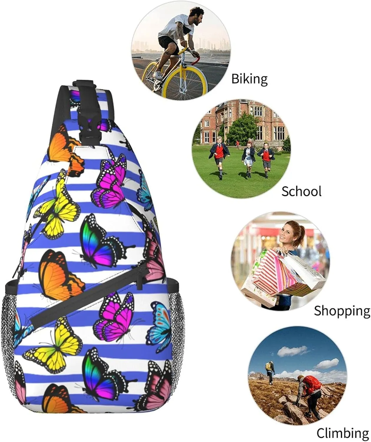 Unisex Waterproof Sling Bag Casual Crossbody Shoulder Backpack Chest Daypack for Men Women Travel Sport Hiking Gym Butterfly