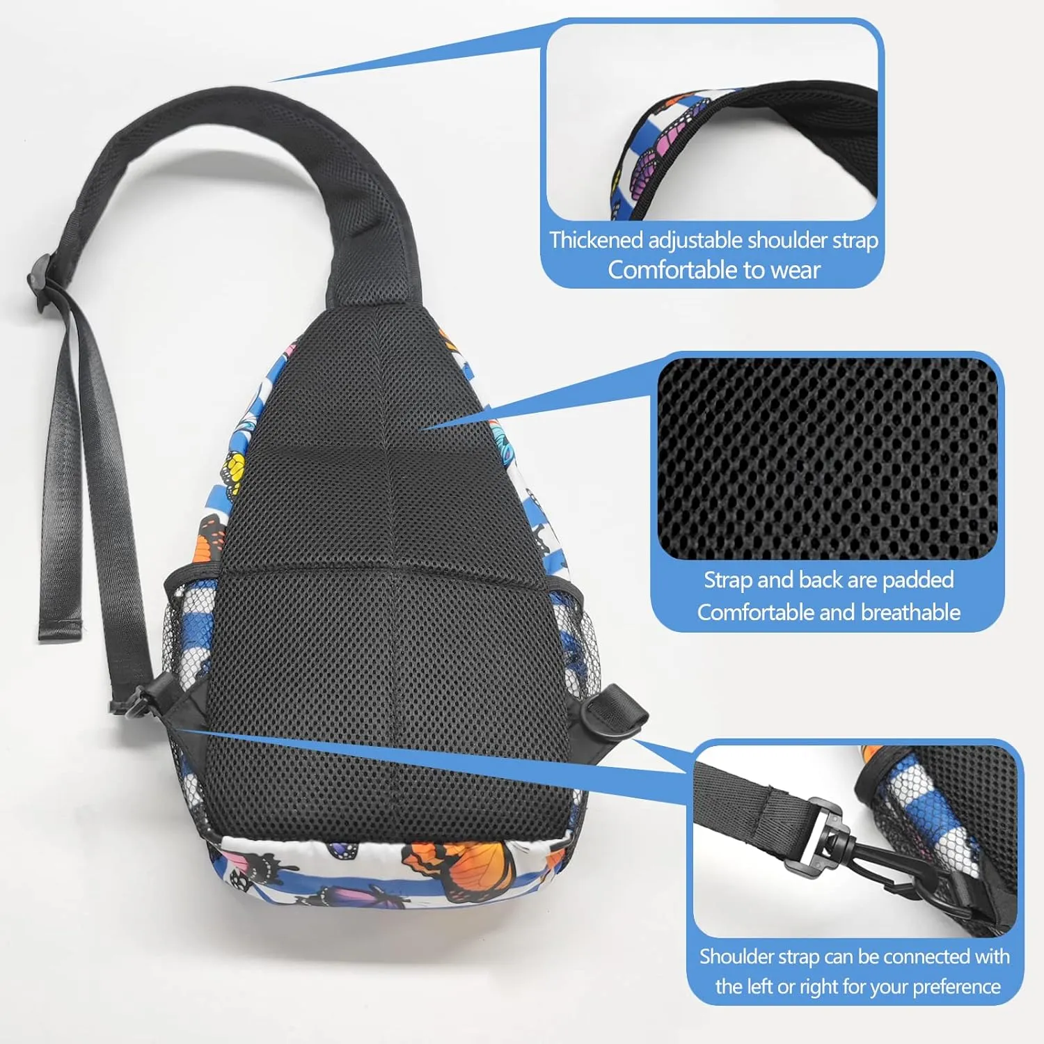 Unisex Waterproof Sling Bag Casual Crossbody Shoulder Backpack Chest Daypack for Men Women Travel Sport Hiking Gym Butterfly