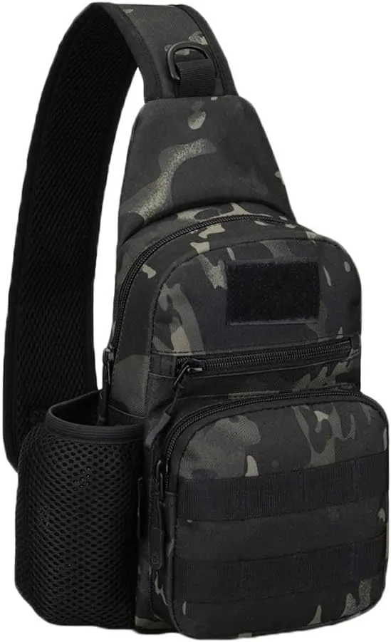 UNISTRENGH Tactical Sling Bag Chest Pack Molle Daypack iPad Mini Military Shoulder Bag Crossbody Duty Gear Backpack (Black-scorpion Camouflage)