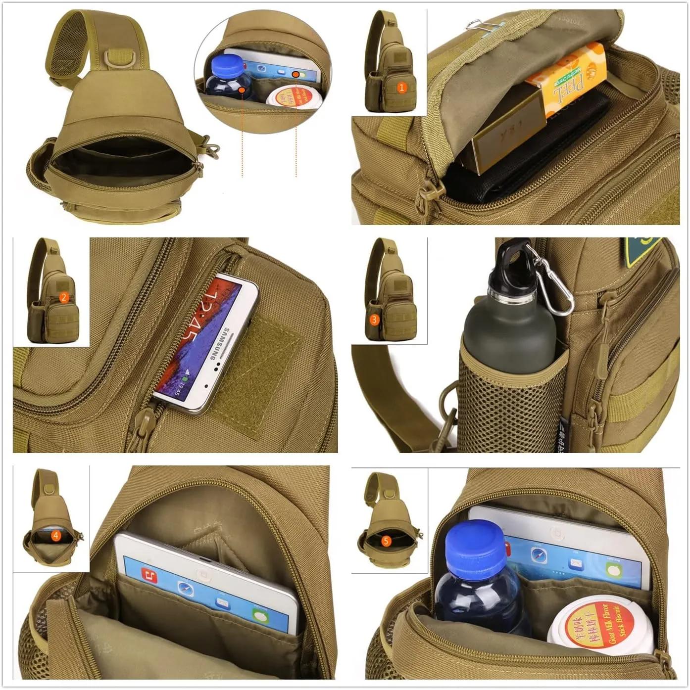 UNISTRENGH Tactical Sling Bag Chest Pack Molle Daypack iPad Mini Military Shoulder Bag Crossbody Duty Gear Backpack (CP camouflage)