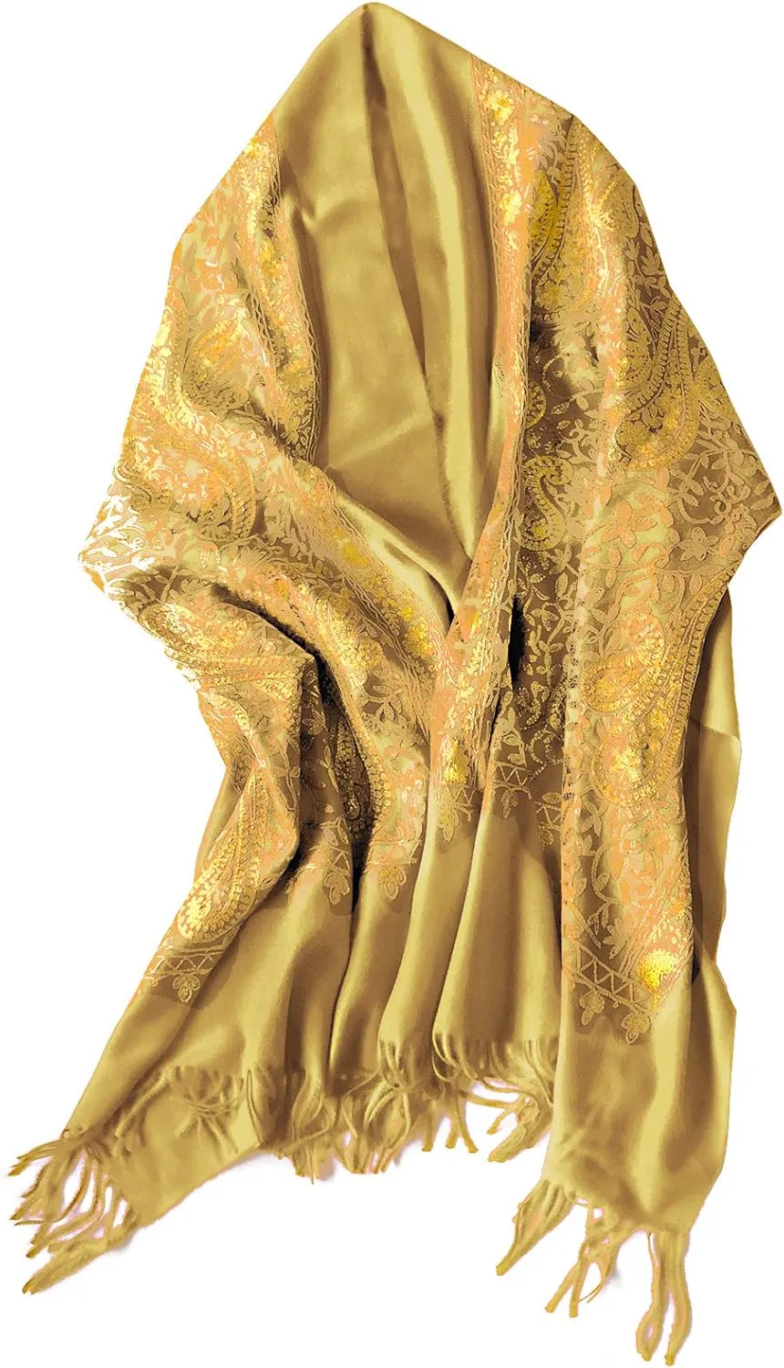 Urban CoCo Women's Embroidered Oversize Tassel Shawl Scarf Wraps for Women