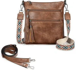 Uromee Crossbody Bags for Women Trendy Vegan Leather Multi Pocket Tassel Ladies Shoulder Handbag Purse Adjustable Strap