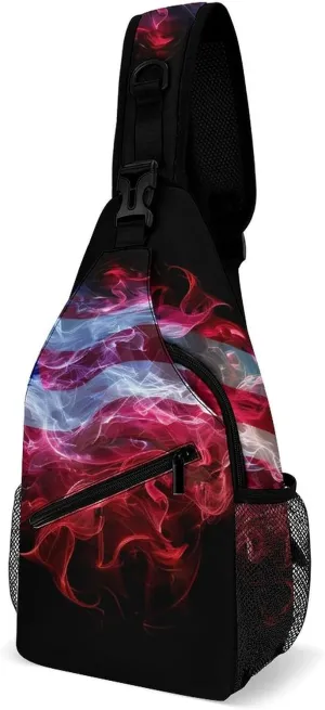 US Smoke Flag Funny Crossbody Sling Bag Novelty Chest Bags Shoulder Backpack For Travel Hiking 15×8×4 Inches