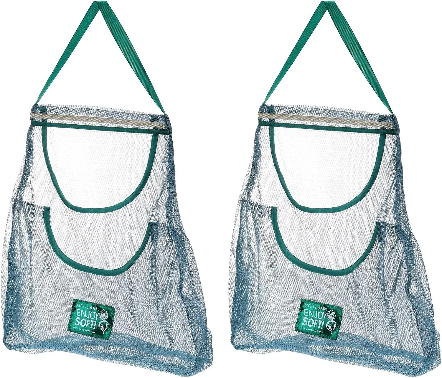 uxcell 2Pcs Hanging Mesh Storage Bags, Breathable Shopping Handbag, Reusable Produce Bag for Kitchen Fruit, Vegetable, 50x40cm (Green)