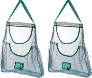 uxcell 2Pcs Hanging Mesh Storage Bags, Breathable Shopping Handbag, Reusable Produce Bag for Kitchen Fruit, Vegetable, 50x40cm (Green)