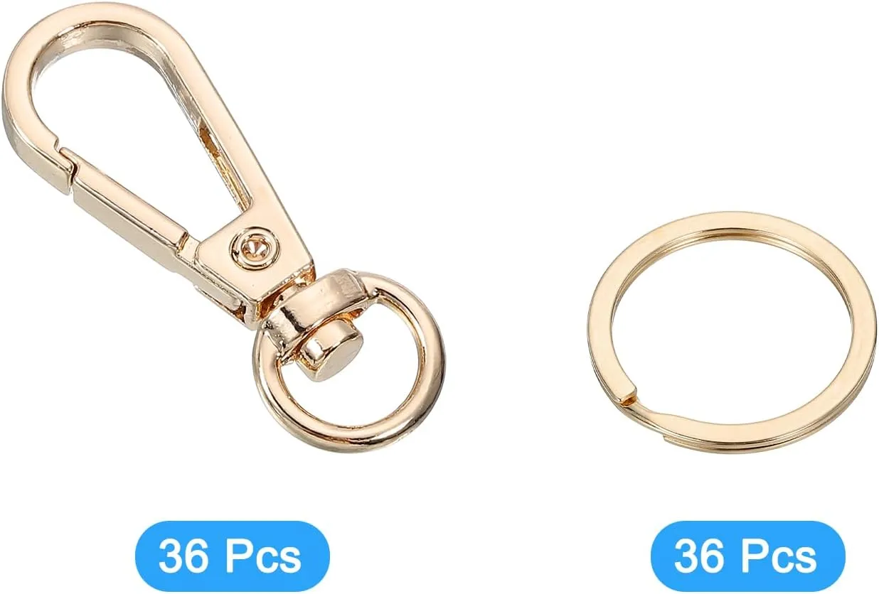 uxcell 36 Set Swivel Clasp Hooks, 0.39 Inch D Ring Swivel Purse Clips for Handbag, Purse Strap Hardware for Bag Making, Push Gate Lobster Clasp with Key Ring, Gold