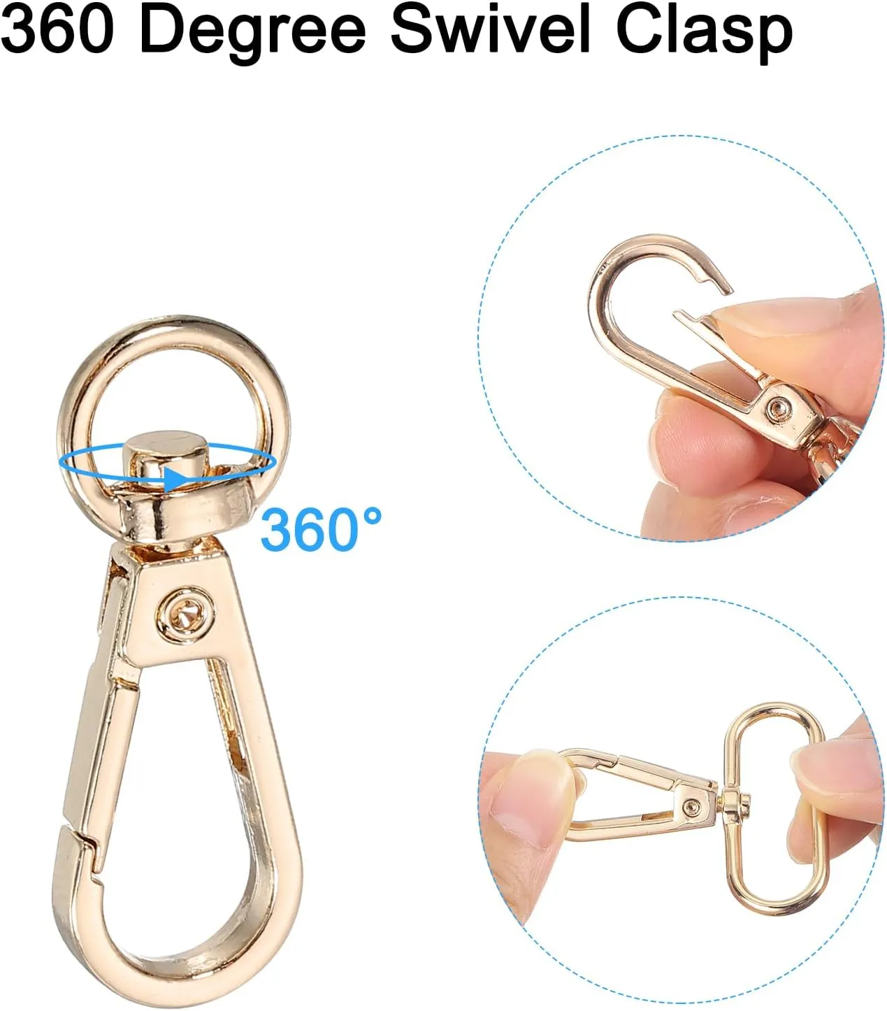 uxcell 36 Set Swivel Clasp Hooks, 0.39 Inch D Ring Swivel Purse Clips for Handbag, Purse Strap Hardware for Bag Making, Push Gate Lobster Clasp with Key Ring, Gold