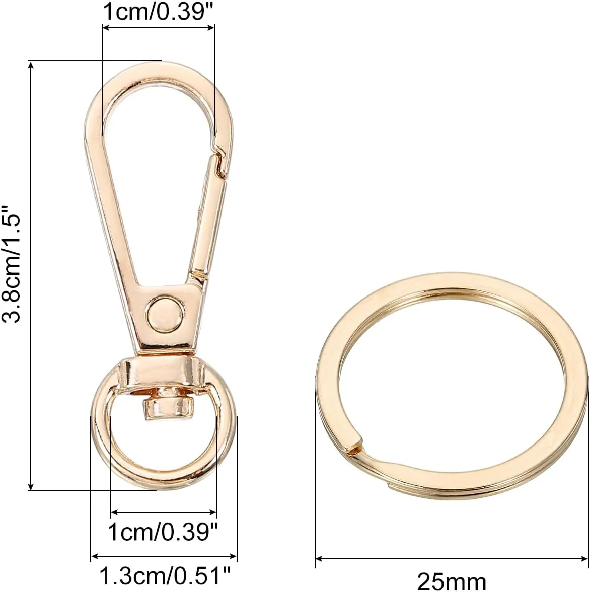 uxcell 36 Set Swivel Clasp Hooks, 0.39 Inch D Ring Swivel Purse Clips for Handbag, Purse Strap Hardware for Bag Making, Push Gate Lobster Clasp with Key Ring, Gold