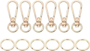 uxcell 36 Set Swivel Clasp Hooks, 0.39 Inch D Ring Swivel Purse Clips for Handbag, Purse Strap Hardware for Bag Making, Push Gate Lobster Clasp with Key Ring, Gold