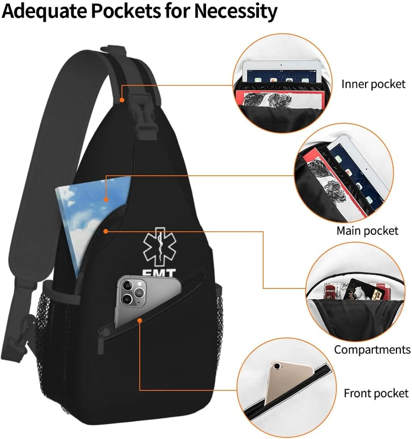 V2 EMT Emergency Medical Technician 911 Sling Bag Crossbody Backpack Shoulder Casual Daypack Bag for Men Women