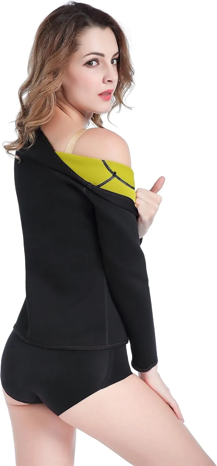 ValentinA Hot Thermo Slimming Long Shirt Workout Sweat Sauna Suit Neoprene Bodysuit Weight Loss Fat Burner for Women S-5XL