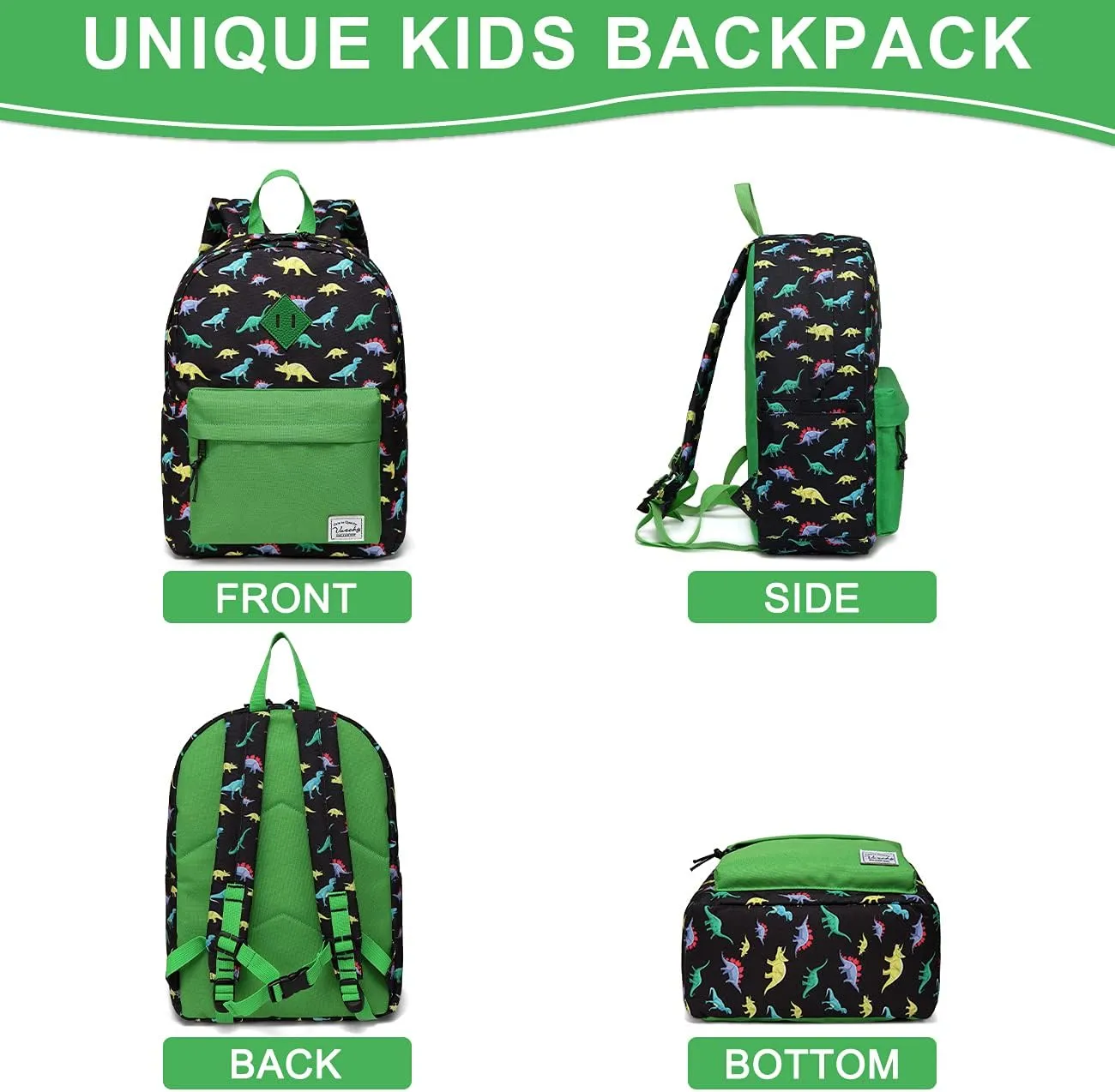 VASCHY Preschool Toddler Backpack, Little Kid Small Backpacks for Nursery School Children Boys and Girls with Chest Strap in Cute Dinosaur