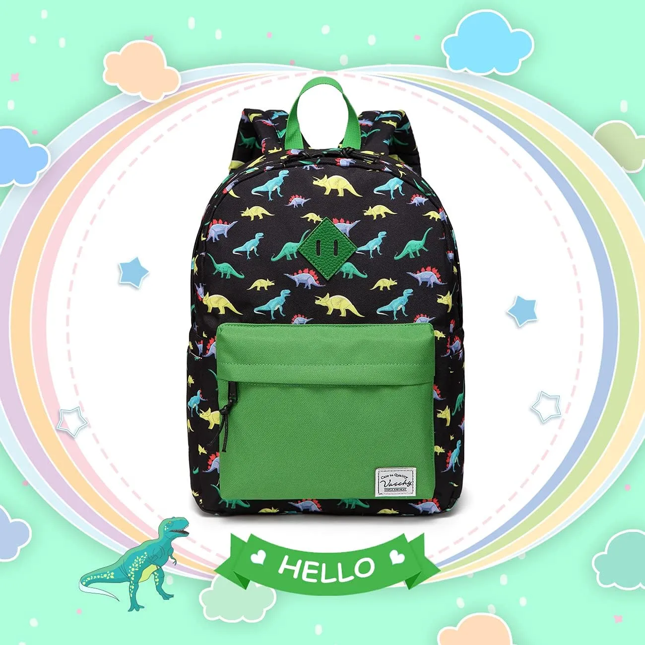 VASCHY Preschool Toddler Backpack, Little Kid Small Backpacks for Nursery School Children Boys and Girls with Chest Strap in Cute Dinosaur