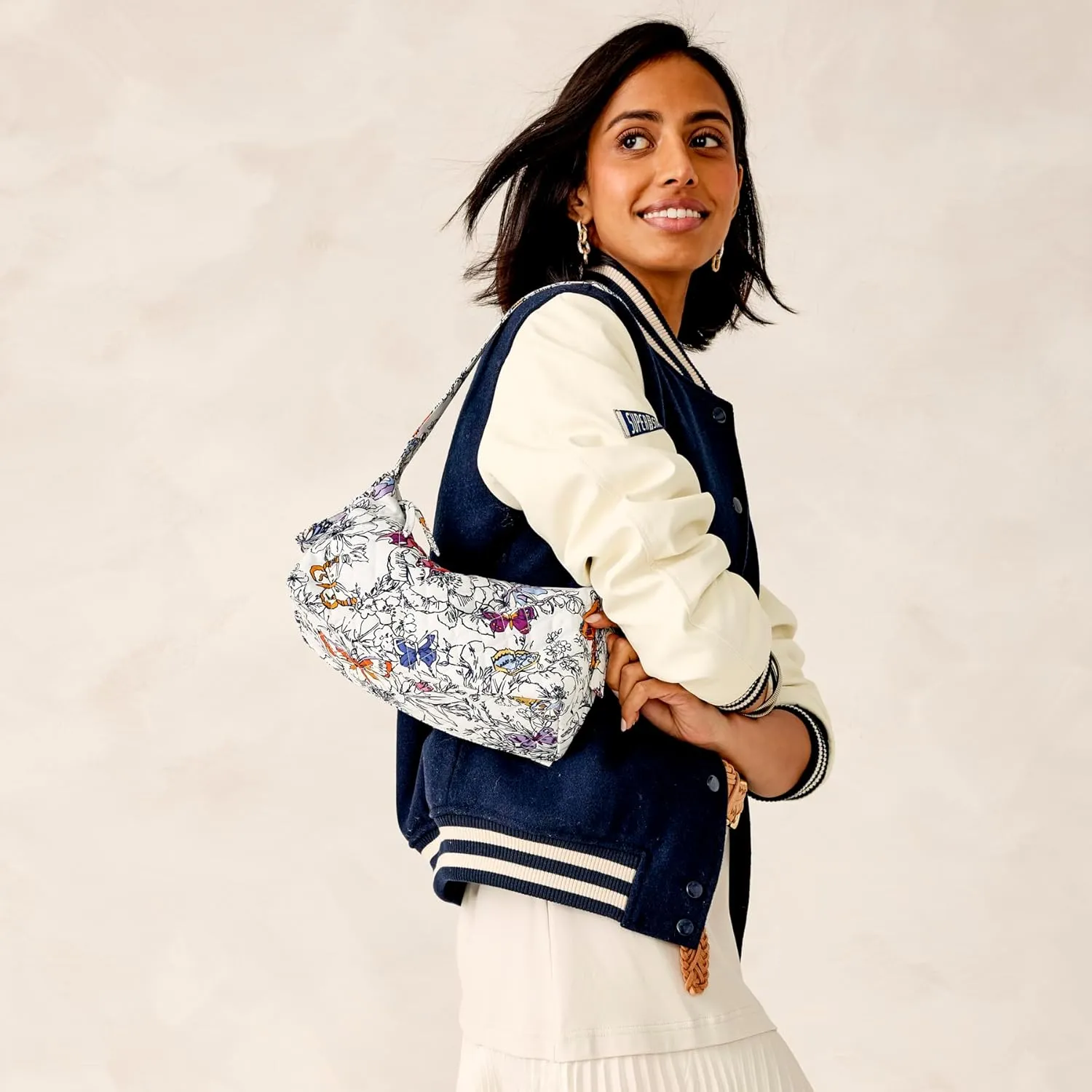Vera Bradley Premium Cotton Roxbury Crescent Shoulder Bag