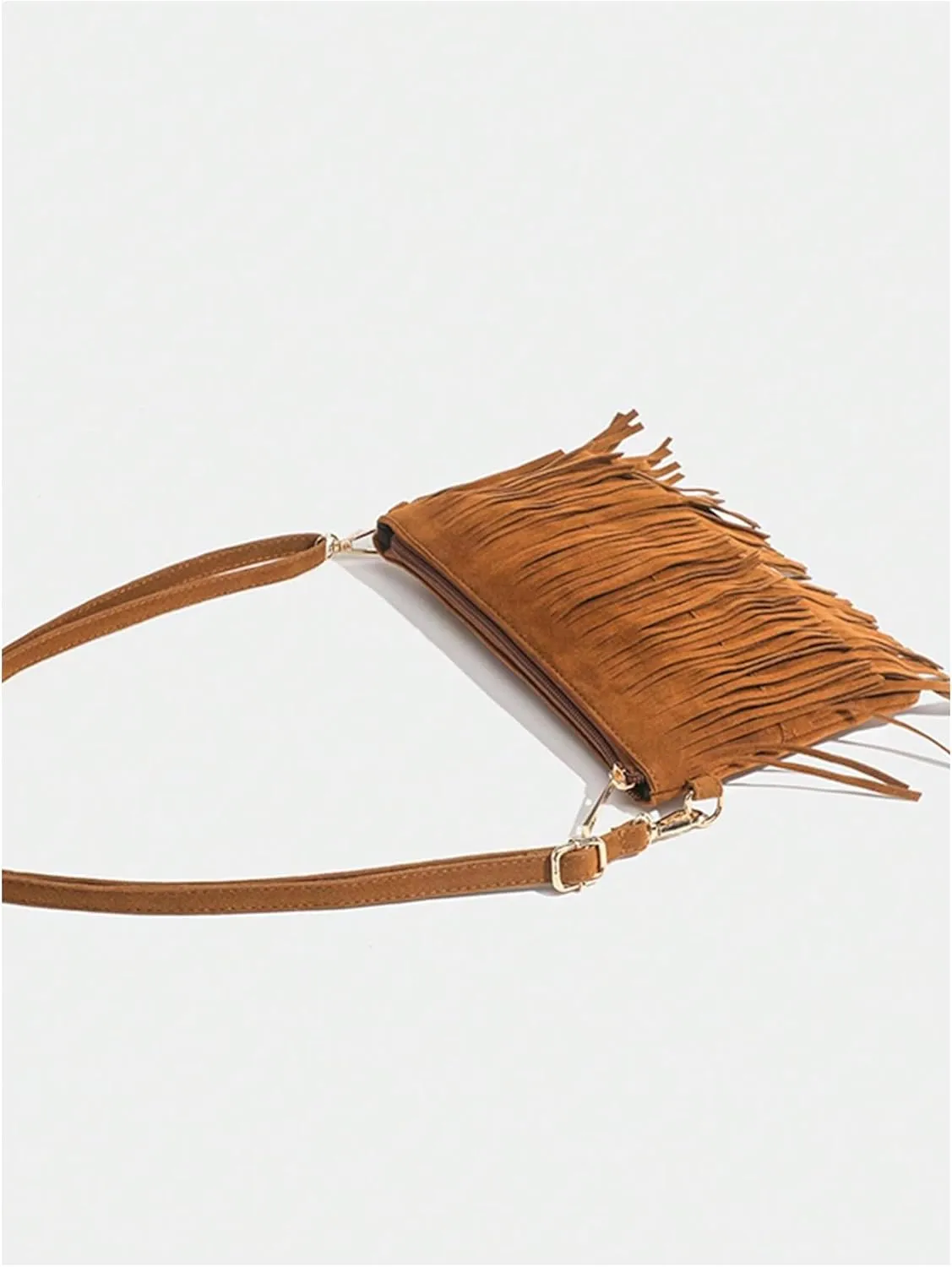 Verdusa Women's Hippie Fringe Crossbody Bags Faux Suede Purses Shopping Bag