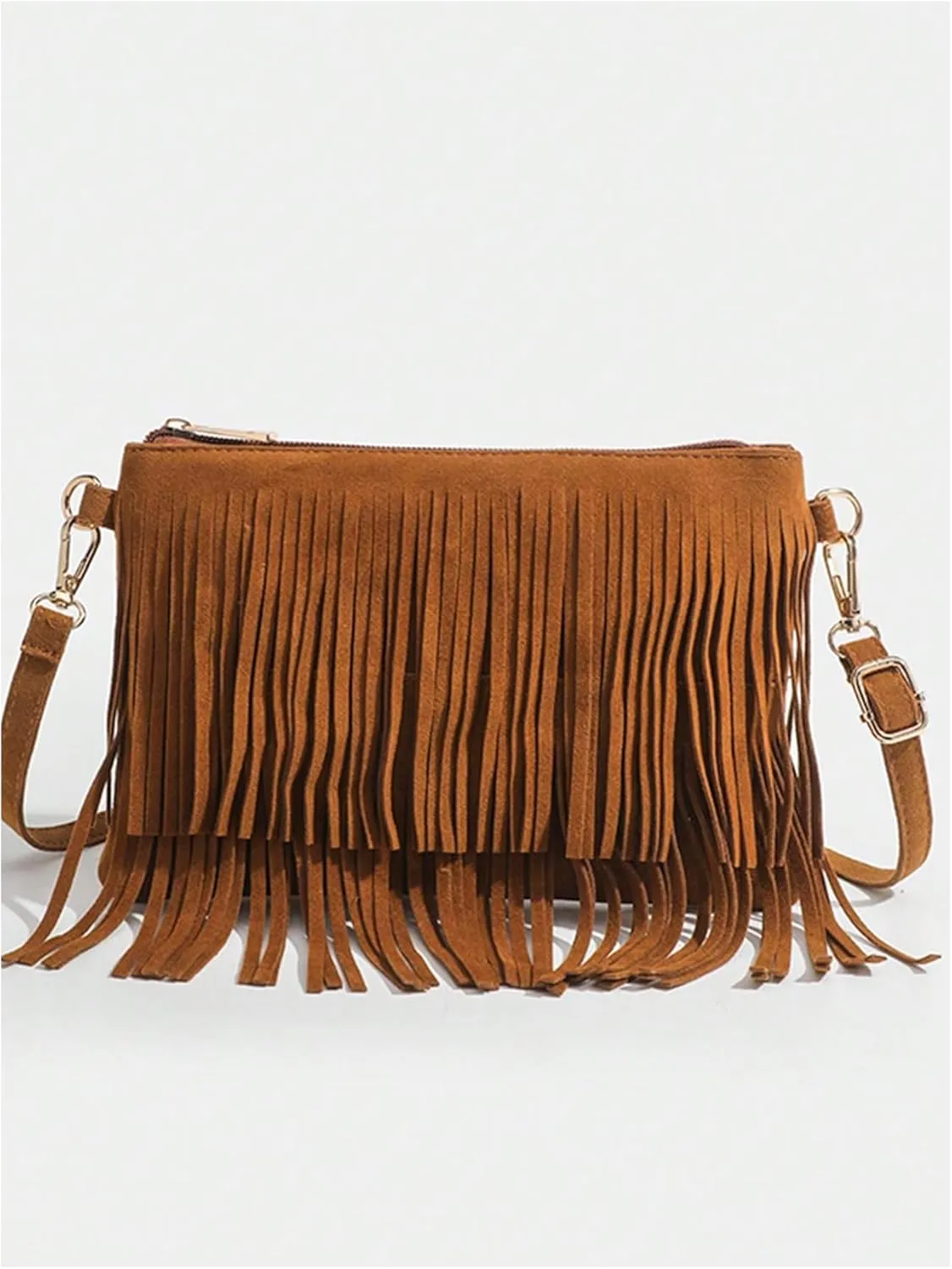 Verdusa Women's Hippie Fringe Crossbody Bags Faux Suede Purses Shopping Bag