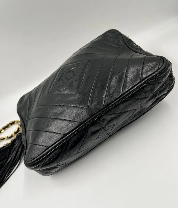 Vintage Chanel Camera Bag - Black Lambskin Leather