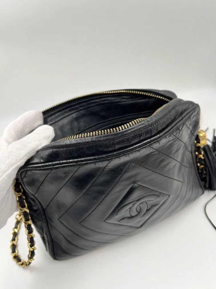 Vintage Chanel Camera Bag - Black Lambskin Leather