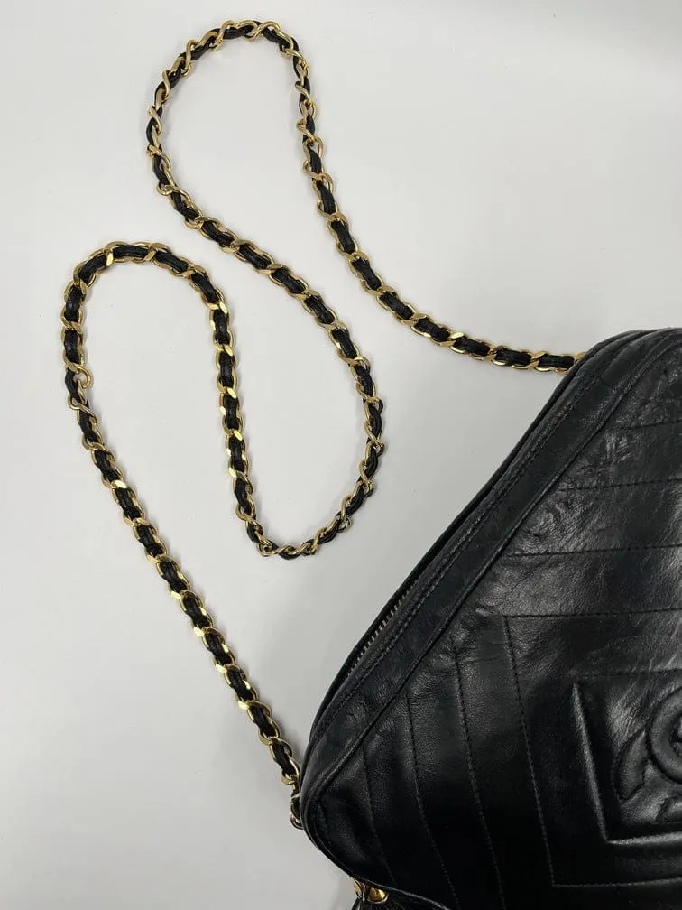Vintage Chanel Camera Bag - Black Lambskin Leather
