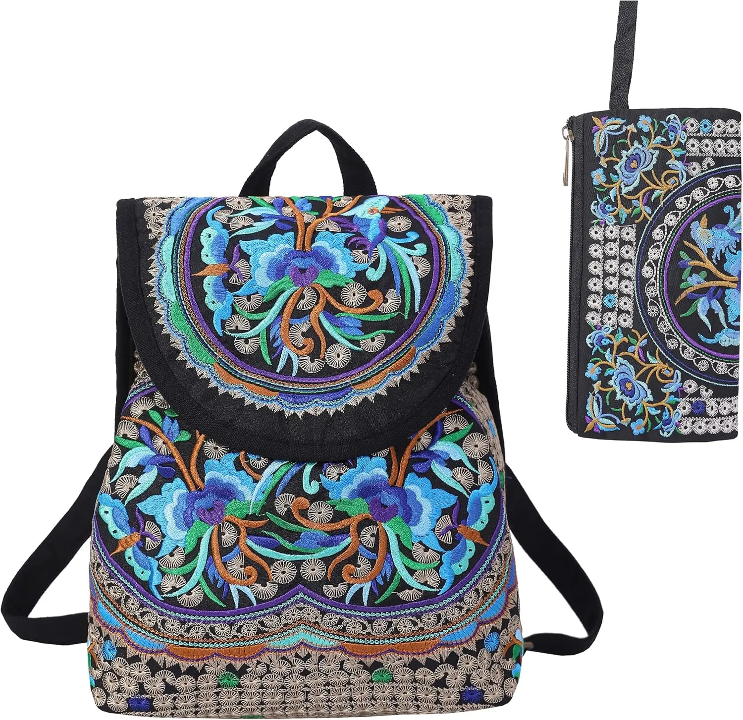 Vintage Embroidered Women Backpacks Boho Backpack Purse Ethnic Travel Shoulder Bag for Women