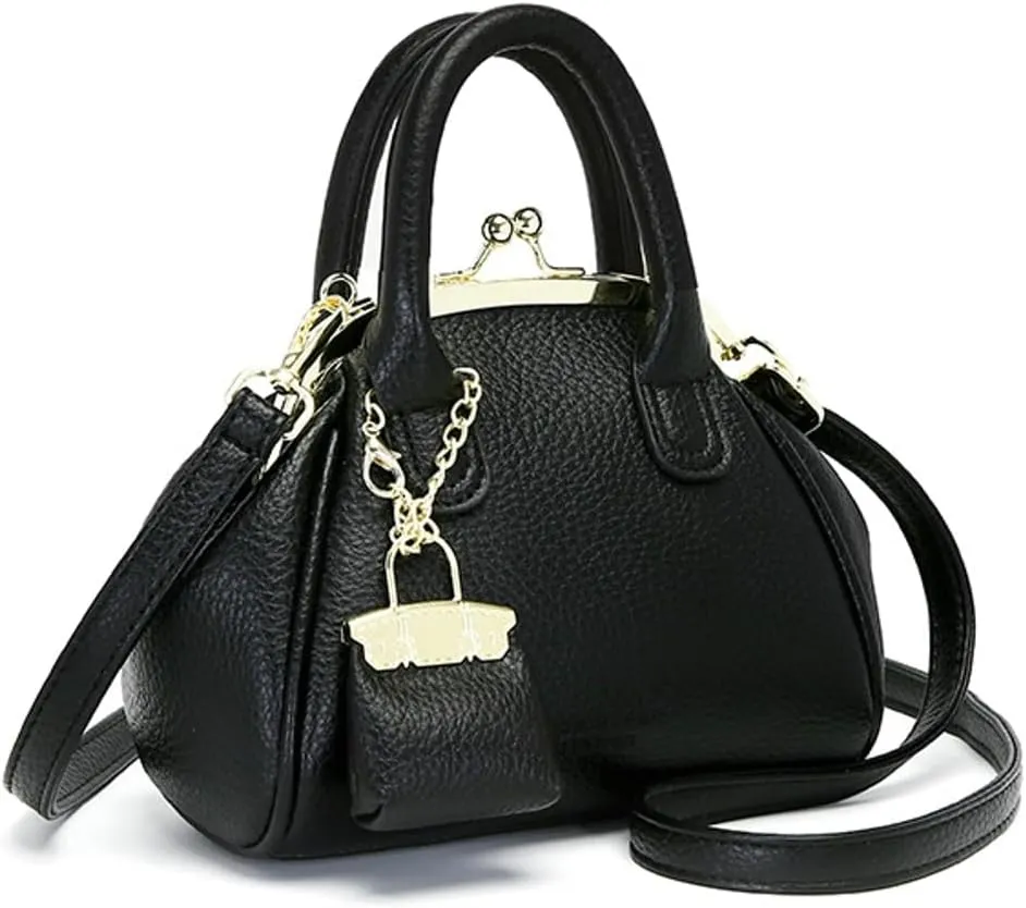 Vintage Kiss Lock Purse for Women Trendy PU Leather Crossbody Bag Satchel with Top Handle Wedding Evening Clutch