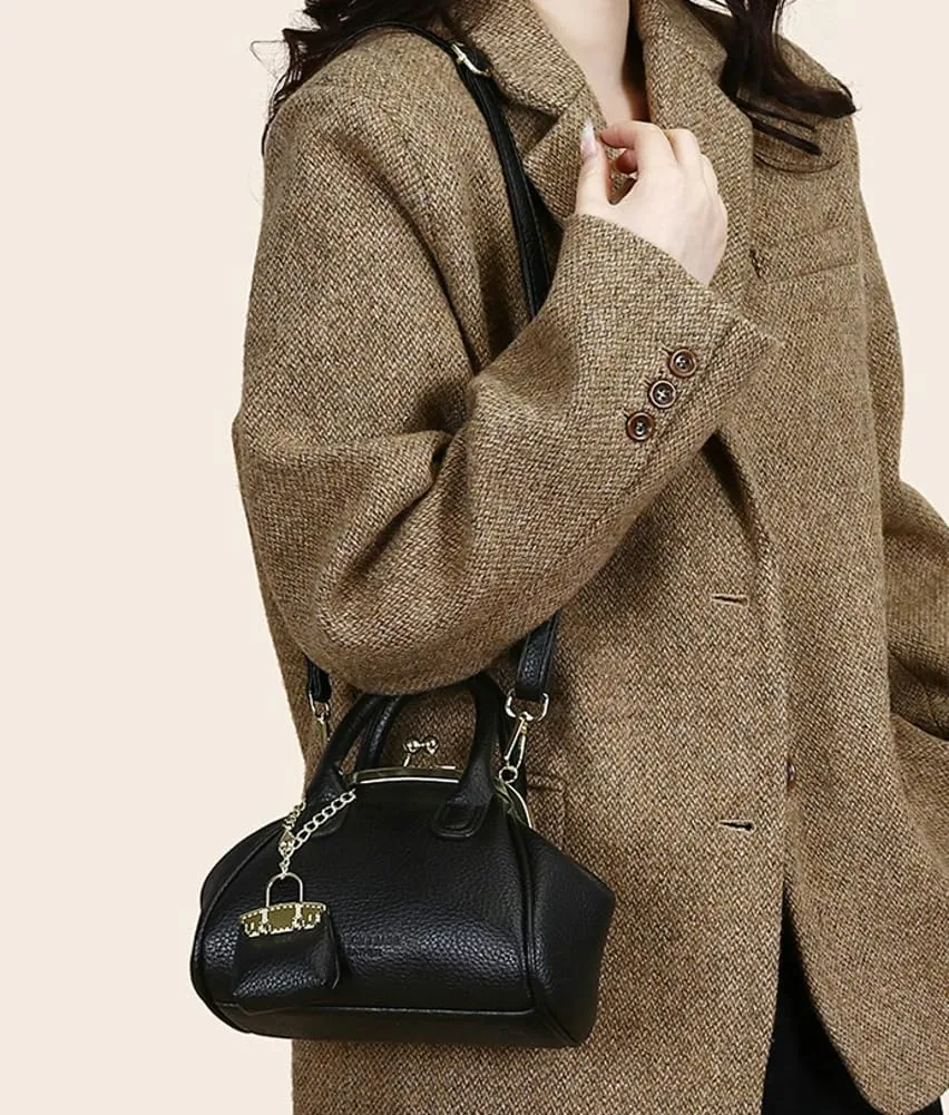 Vintage Kiss Lock Purse for Women Trendy PU Leather Crossbody Bag Satchel with Top Handle Wedding Evening Clutch