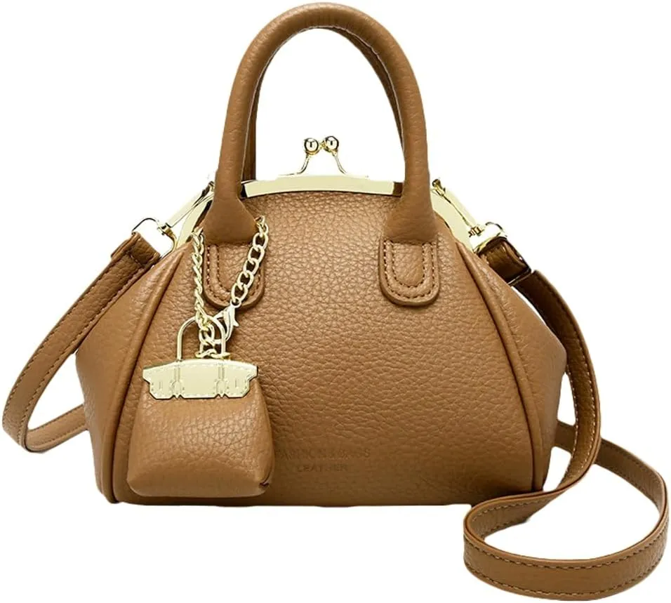 Vintage Kiss Lock Purse for Women Trendy PU Leather Crossbody Bag Satchel with Top Handle Wedding Evening Clutch