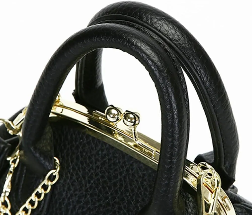 Vintage Kiss Lock Purse for Women Trendy PU Leather Crossbody Bag Satchel with Top Handle Wedding Evening Clutch