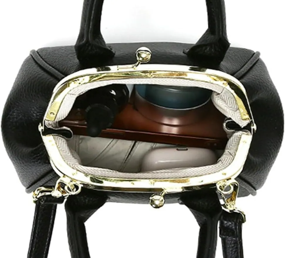 Vintage Kiss Lock Purse for Women Trendy PU Leather Crossbody Bag Satchel with Top Handle Wedding Evening Clutch