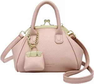 Vintage Kiss Lock Purse for Women Trendy PU Leather Crossbody Bag Satchel with Top Handle Wedding Evening Clutch