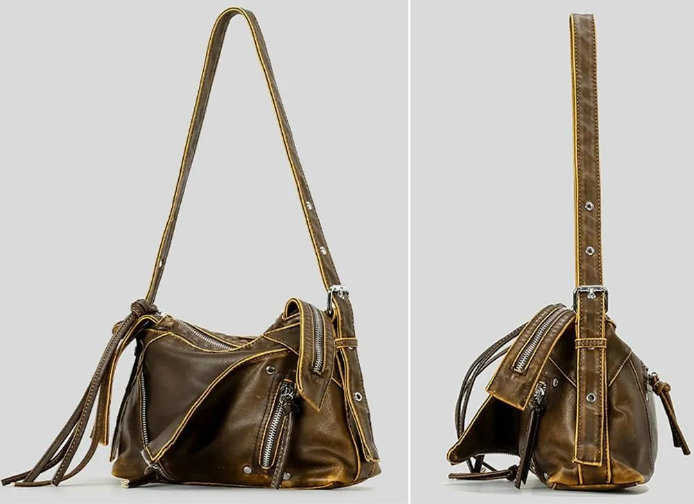Vintage Shoulder Bags for Women Soft PU Leather Tote Bag Small Handbag Y2k Purse Top Handle Satchel with Zipper