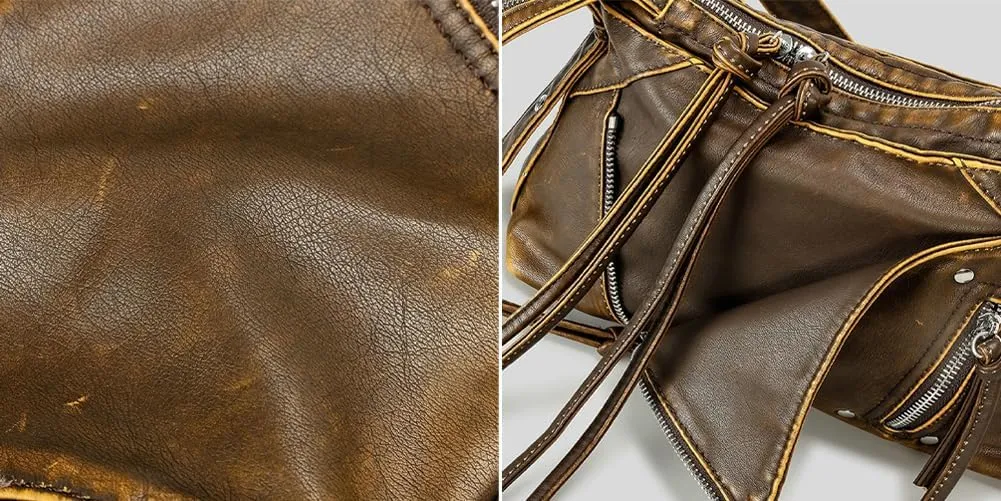 Vintage Shoulder Bags for Women Soft PU Leather Tote Bag Small Handbag Y2k Purse Top Handle Satchel with Zipper