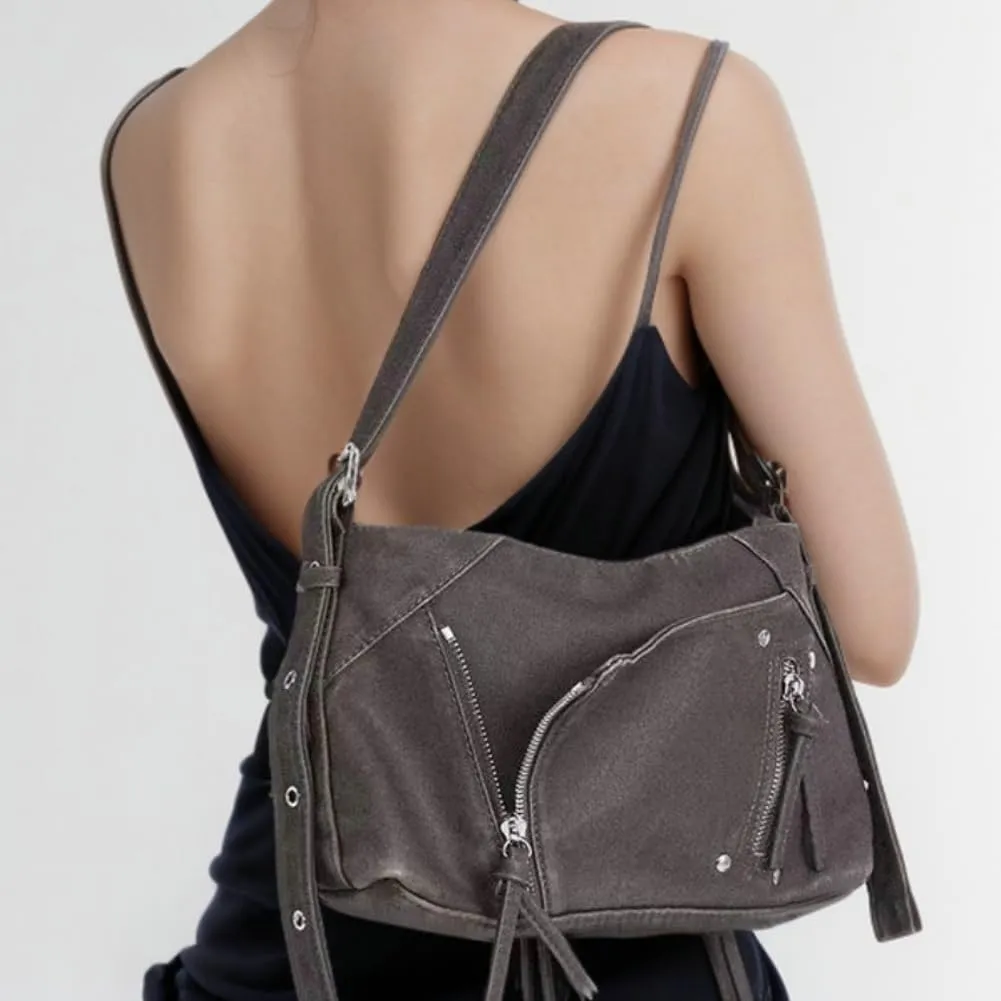 Vintage Shoulder Bags for Women Soft PU Leather Tote Bag Small Handbag Y2k Purse Top Handle Satchel with Zipper