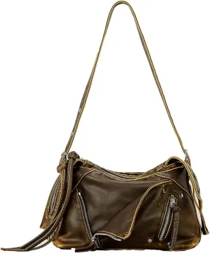 Vintage Shoulder Bags for Women Soft PU Leather Tote Bag Small Handbag Y2k Purse Top Handle Satchel with Zipper