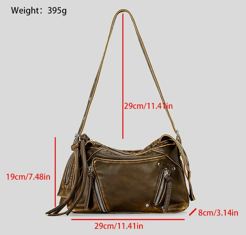 Vintage Shoulder Bags for Women Soft PU Leather Tote Bag Small Handbag Y2k Purse Top Handle Satchel with Zipper