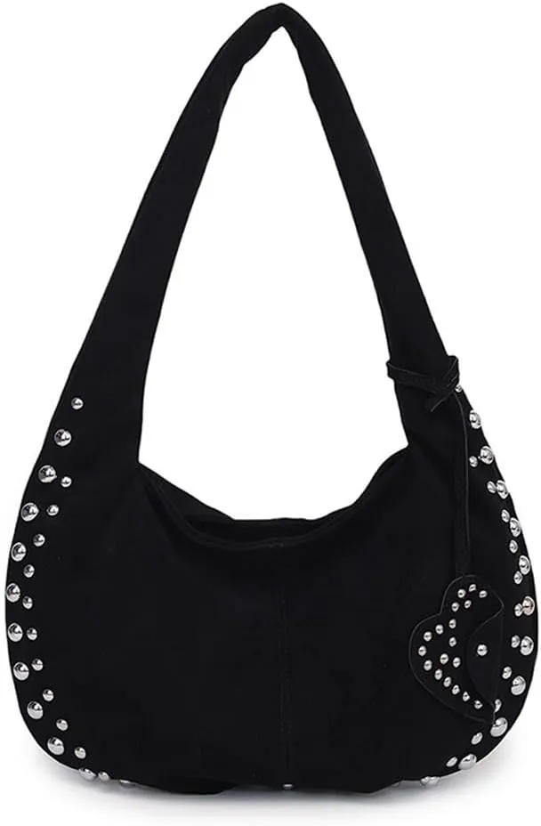 Vintage Suede Y2k Shoulder Bag - Studded Purses Vegan Leather for Fall