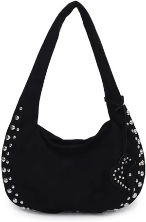 Vintage Suede Y2k Shoulder Bag - Studded Purses Vegan Leather for Fall