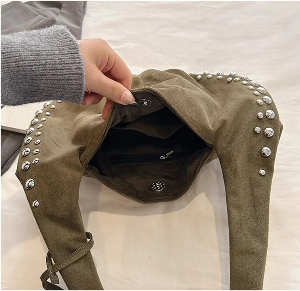 Vintage Suede Y2k Shoulder Bag - Studded Purses Vegan Leather for Fall