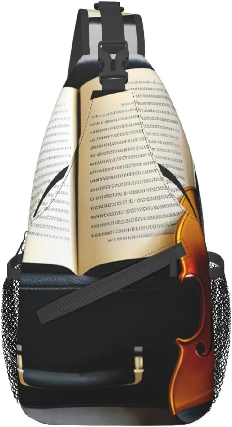 Violin and Book Crossbody Bags Sling Backpackï¼ŒMultipurpose Cross body Shoulder Bag for Men and Women Chest Bag Travel Hiking Daypack