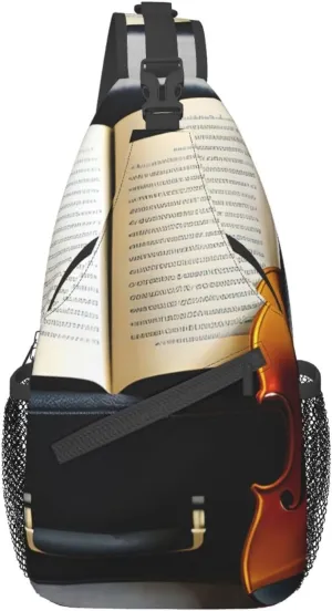Violin and Book Crossbody Bags Sling Backpackï¼ŒMultipurpose Cross body Shoulder Bag for Men and Women Chest Bag Travel Hiking Daypack
