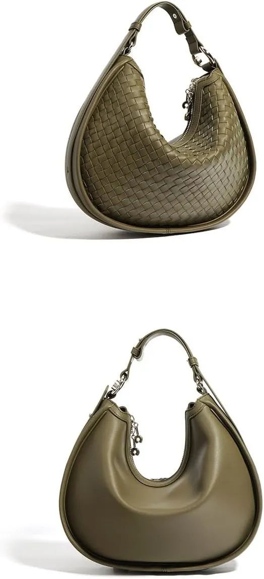 Vionli Half Moon Handbags for Women, Soft Leather Bags, Trendy Woven Purse, Shoulder Bag with Adjustable Strap