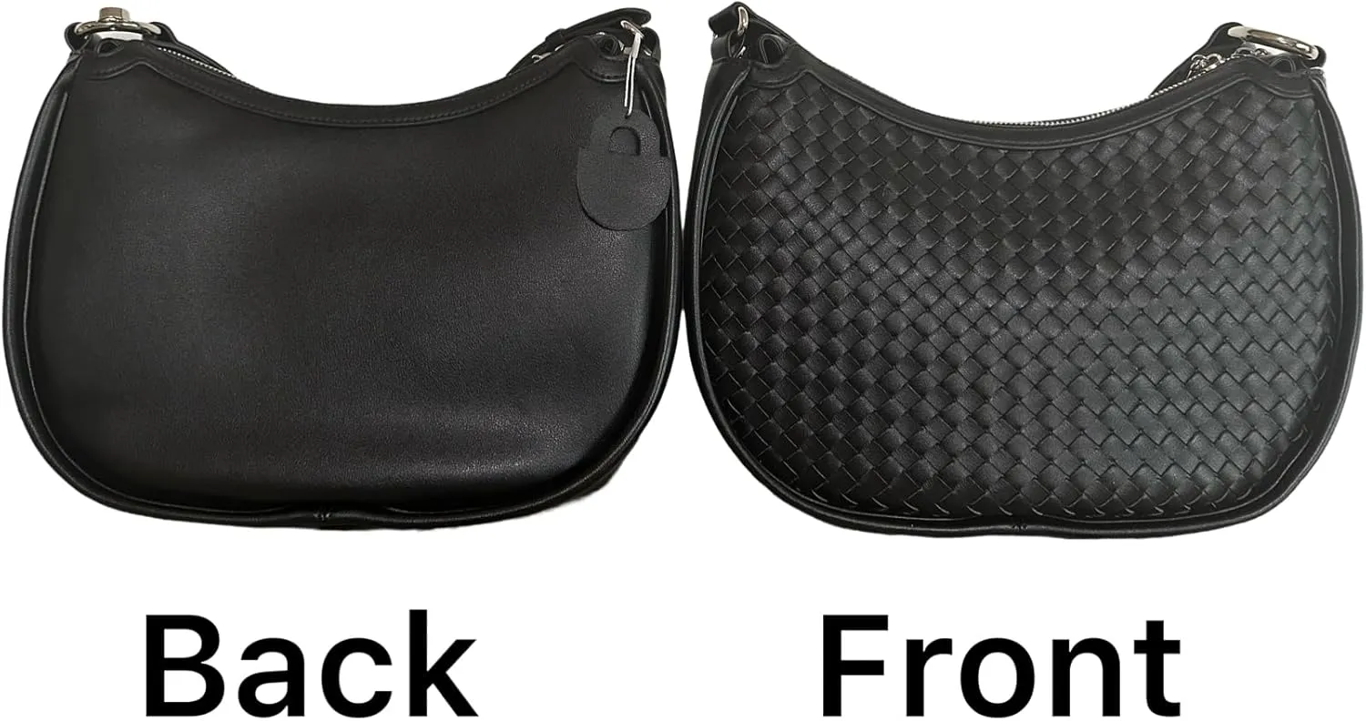 Vionli Half Moon Handbags for Women, Soft Leather Bags, Trendy Woven Purse, Shoulder Bag with Adjustable Strap