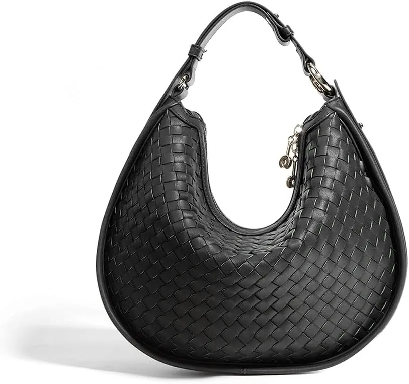 Vionli Half Moon Handbags for Women, Soft Leather Bags, Trendy Woven Purse, Shoulder Bag with Adjustable Strap