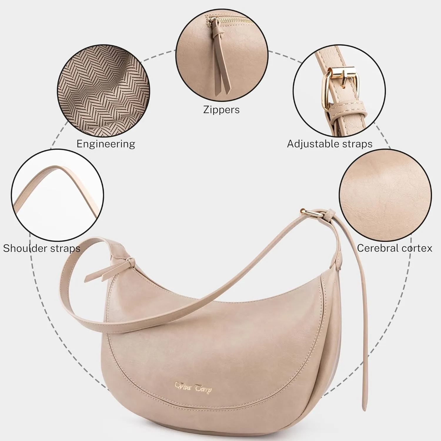 Viva Terry Vegan Leather Crescent Bag Casual Shoulder Purse and Handbag for Women with Adjustable Strap and Tassel