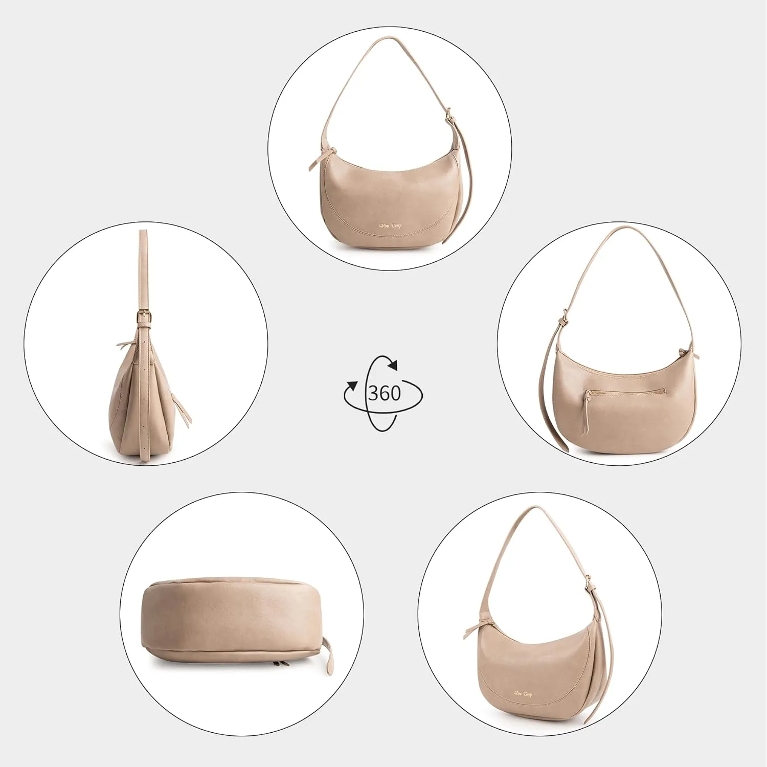 Viva Terry Vegan Leather Crescent Bag Casual Shoulder Purse and Handbag for Women with Adjustable Strap and Tassel