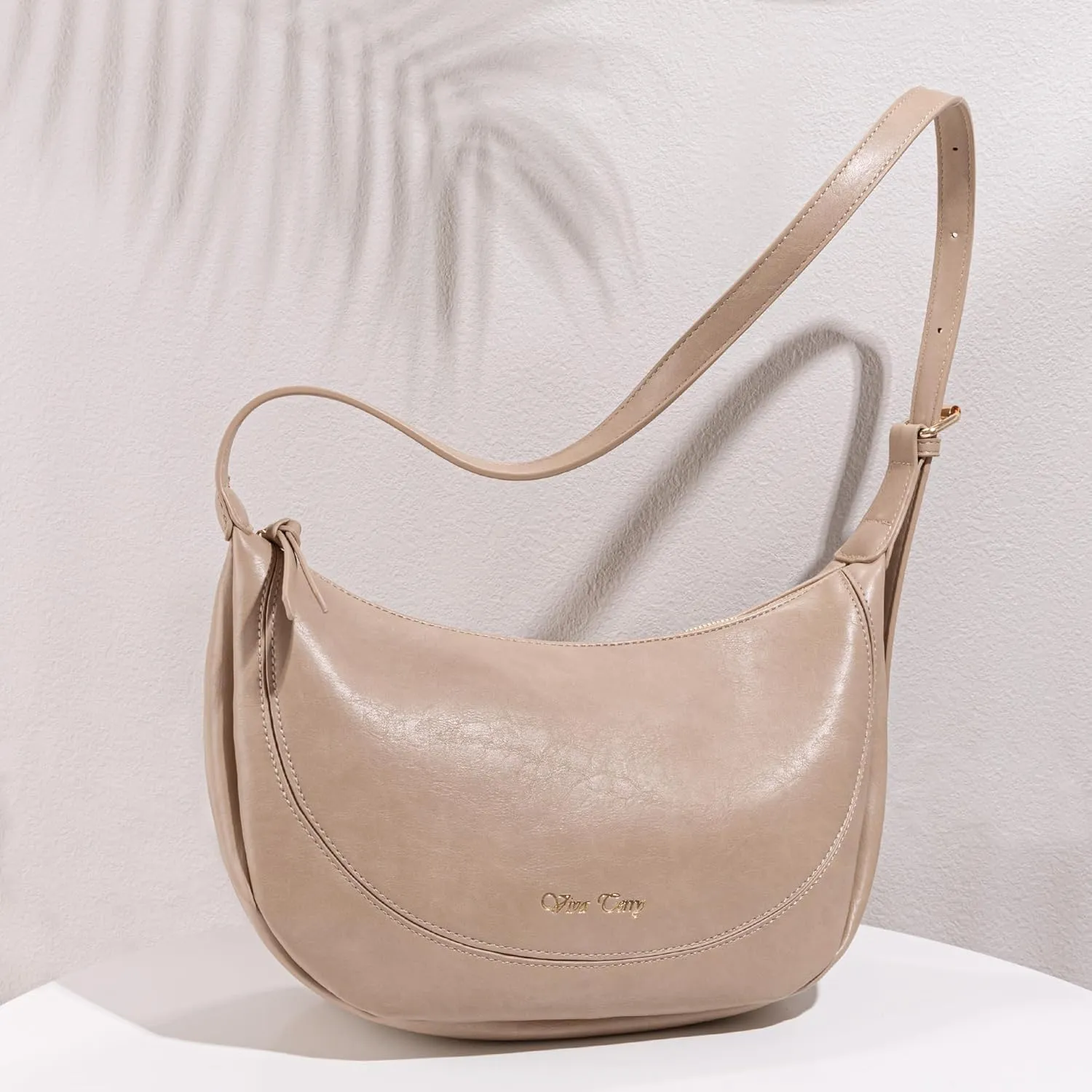 Viva Terry Vegan Leather Crescent Bag Casual Shoulder Purse and Handbag for Women with Adjustable Strap and Tassel
