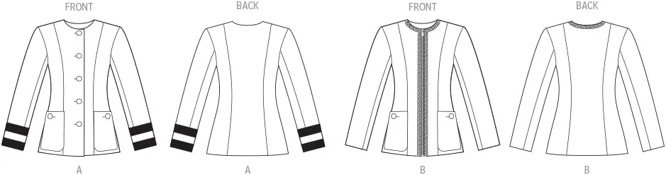 Vogue Misses' Lined Semi-Fitted Collarless Jackets Sewing Pattern Packet, Design Code V2015, Sizes 8-10-12-14-16, Multicolor