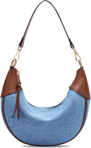 VX VONXURY Shoulder Bag for Women,Medium Canvas Crescent Crossbody Saddle Purse with Zipper Closure,Fashion Underarm Handbag
